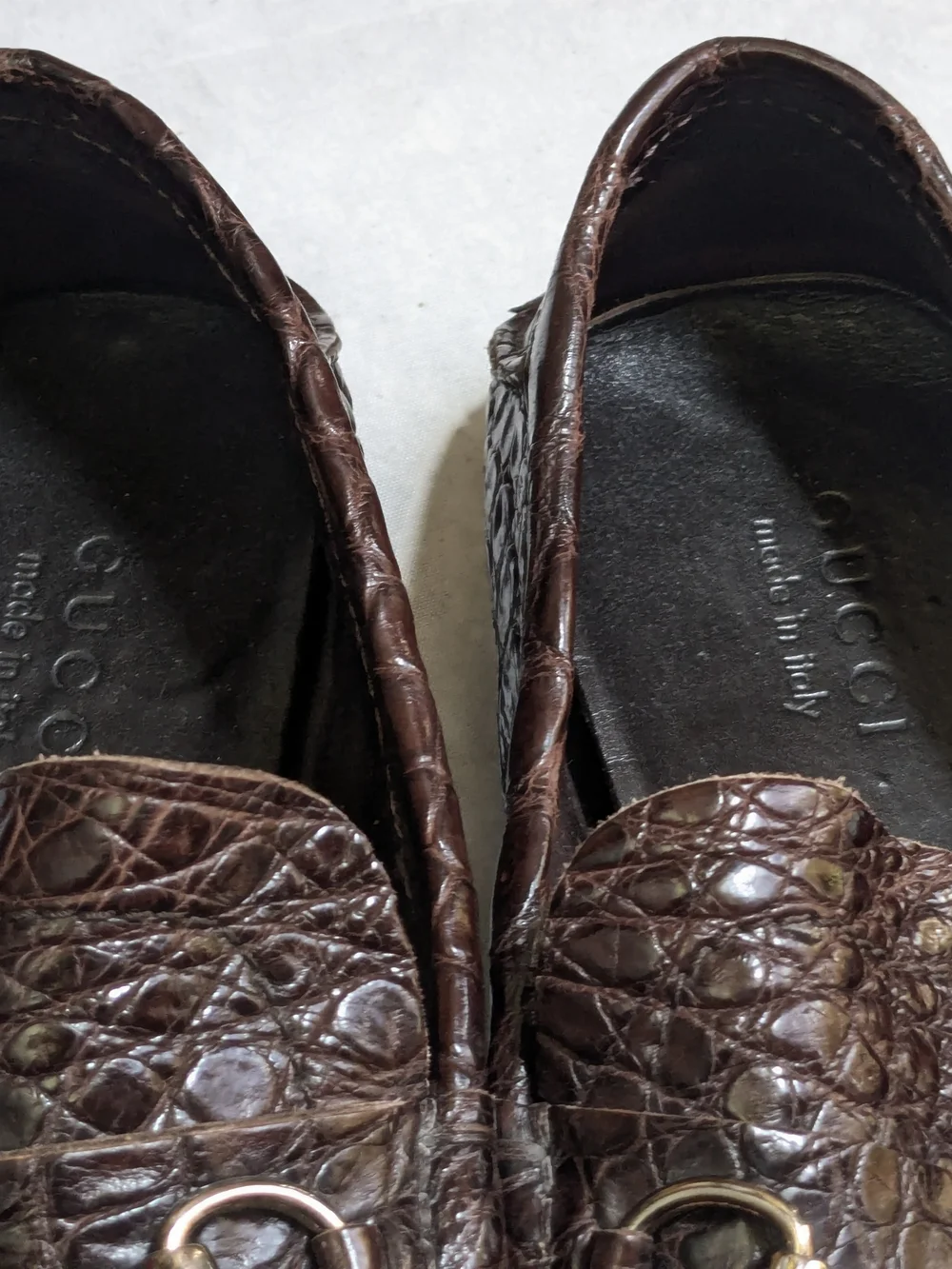 Gucci Driving Horsebit Loafers Brown Crocodile Leather Men US 13.5 Exotic